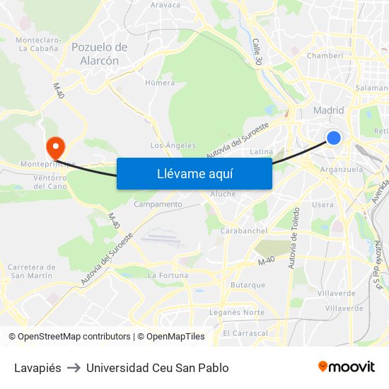 Lavapiés to Universidad Ceu San Pablo map