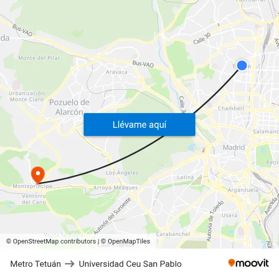 Metro Tetuán to Universidad Ceu San Pablo map