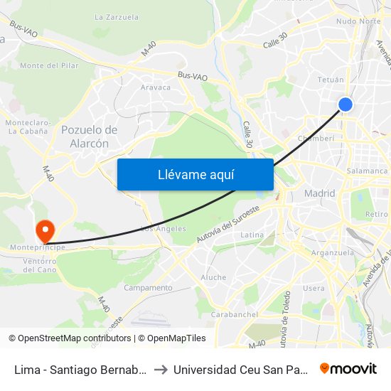 Lima - Santiago Bernabéu to Universidad Ceu San Pablo map