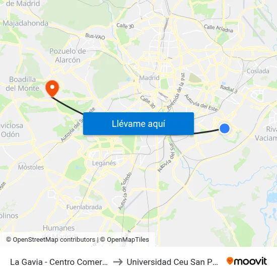 La Gavia - Centro Comercial to Universidad Ceu San Pablo map