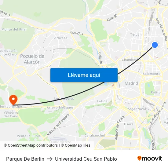 Parque De Berlín to Universidad Ceu San Pablo map