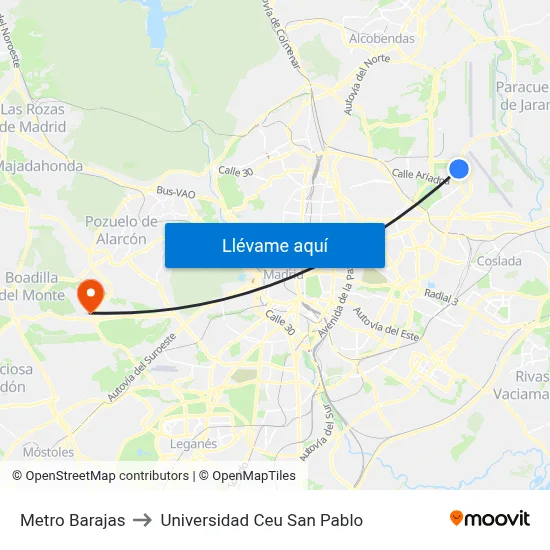 Metro Barajas to Universidad Ceu San Pablo map
