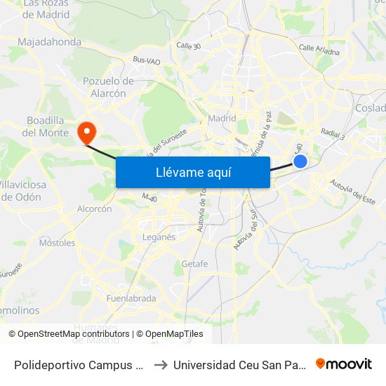 Polideportivo Campus Sur to Universidad Ceu San Pablo map