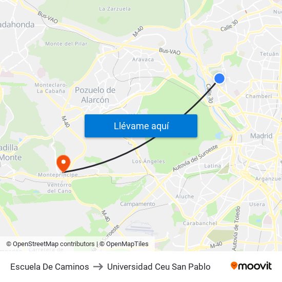 Escuela De Caminos to Universidad Ceu San Pablo map