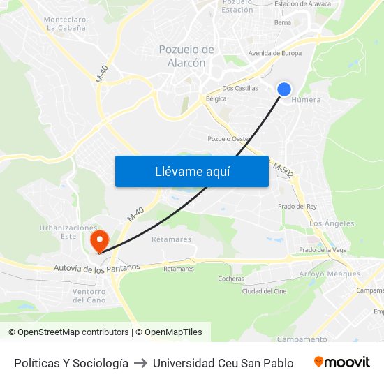 Políticas Y Sociología to Universidad Ceu San Pablo map