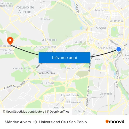 Méndez Álvaro to Universidad Ceu San Pablo map