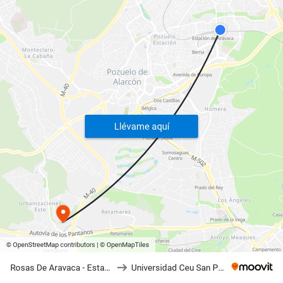 Rosas De Aravaca - Estación to Universidad Ceu San Pablo map