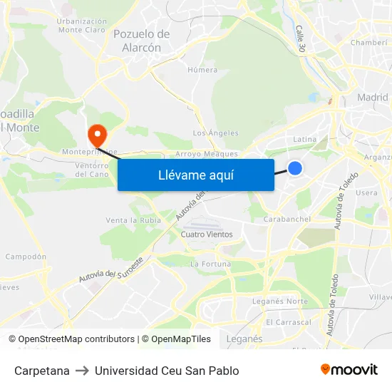 Carpetana to Universidad Ceu San Pablo map