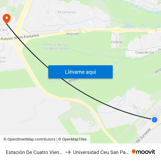 Estación De Cuatro Vientos to Universidad Ceu San Pablo map
