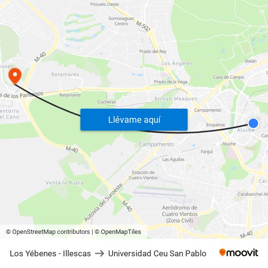 Los Yébenes - Illescas to Universidad Ceu San Pablo map