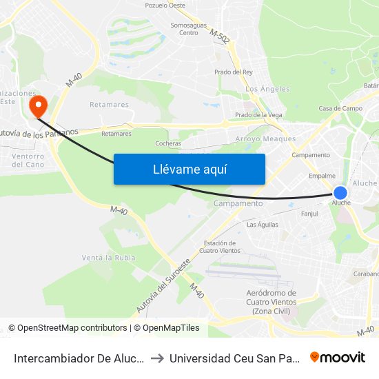 Intercambiador De Aluche to Universidad Ceu San Pablo map
