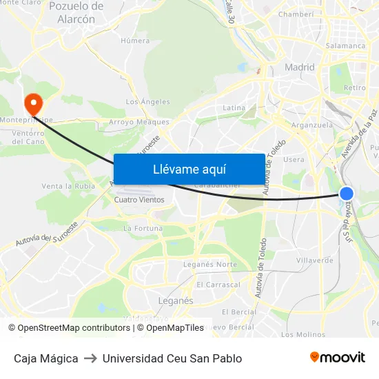 Caja Mágica to Universidad Ceu San Pablo map