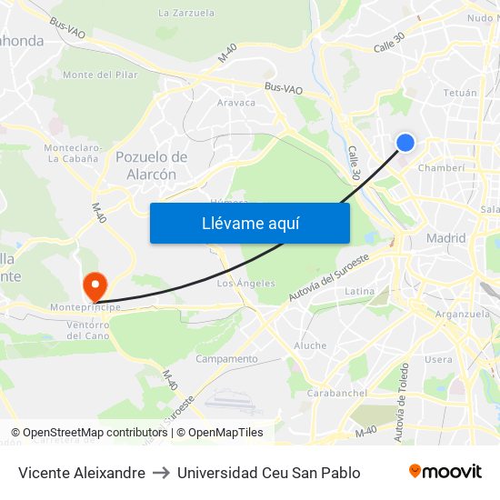 Vicente Aleixandre to Universidad Ceu San Pablo map