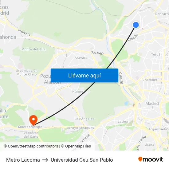 Metro Lacoma to Universidad Ceu San Pablo map