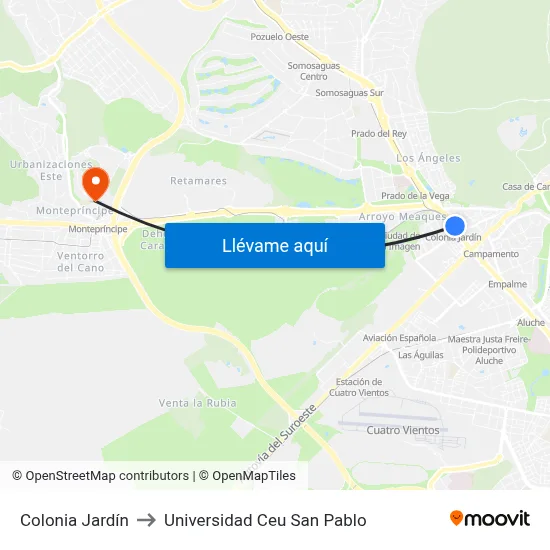 Colonia Jardín to Universidad Ceu San Pablo map
