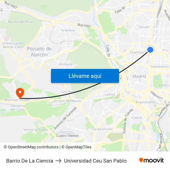 Barrio De La Ciencia to Universidad Ceu San Pablo map