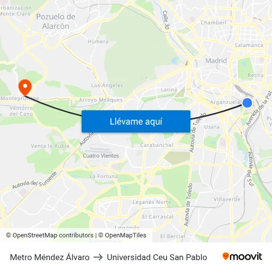 Metro Méndez Álvaro to Universidad Ceu San Pablo map