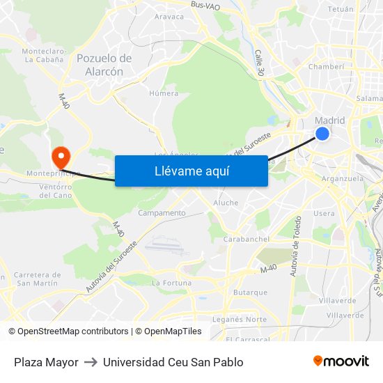 Plaza Mayor to Universidad Ceu San Pablo map