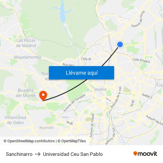 Sanchinarro to Universidad Ceu San Pablo map