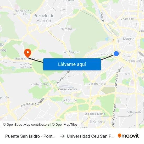 Puente San Isidro - Pontones to Universidad Ceu San Pablo map
