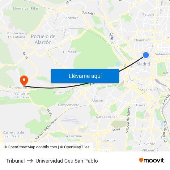 Tribunal to Universidad Ceu San Pablo map