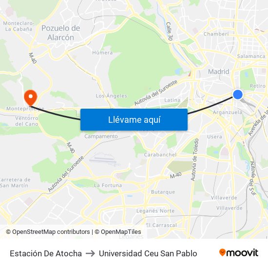 Estación De Atocha to Universidad Ceu San Pablo map