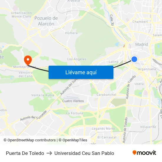 Puerta De Toledo to Universidad Ceu San Pablo map