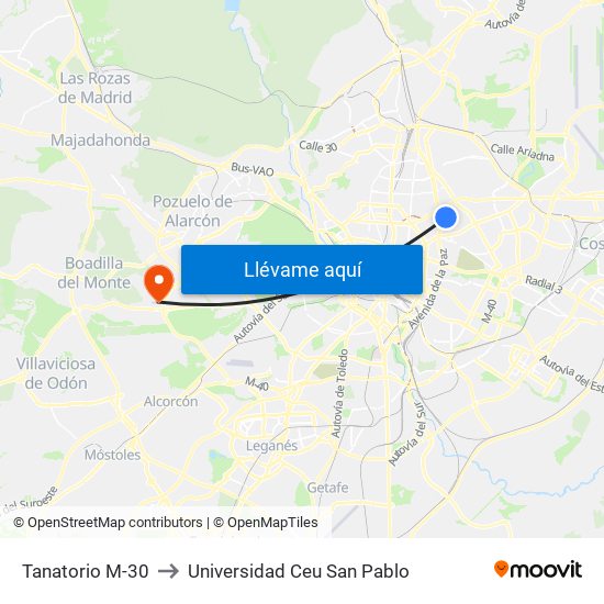 Tanatorio M-30 to Universidad Ceu San Pablo map