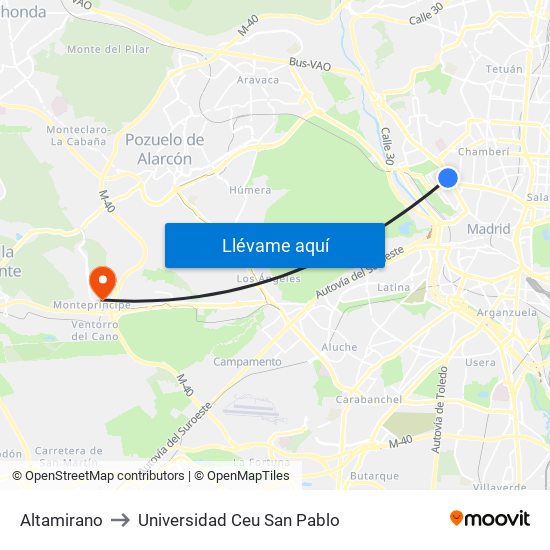 Altamirano to Universidad Ceu San Pablo map