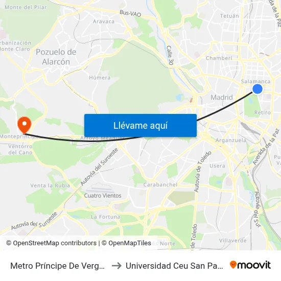 Metro Príncipe De Vergara to Universidad Ceu San Pablo map