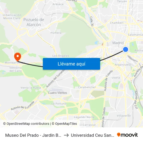 Museo Del Prado - Jardín Botánico to Universidad Ceu San Pablo map