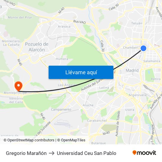 Gregorio Marañón to Universidad Ceu San Pablo map
