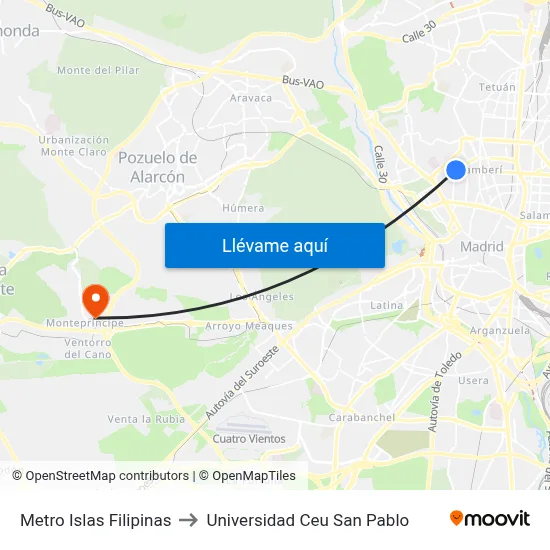Metro Islas Filipinas to Universidad Ceu San Pablo map