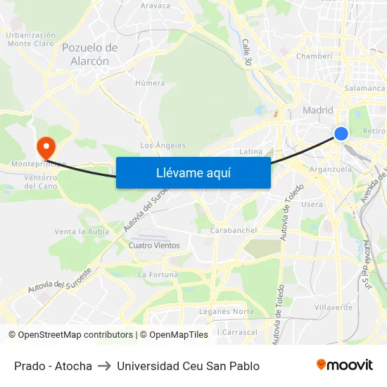 Prado - Atocha to Universidad Ceu San Pablo map