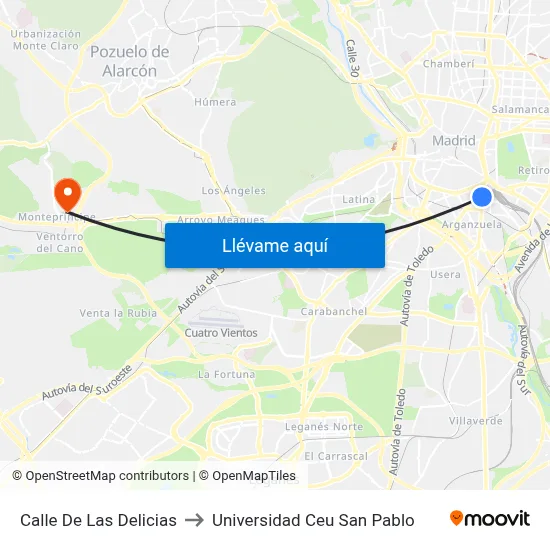Calle De Las Delicias to Universidad Ceu San Pablo map