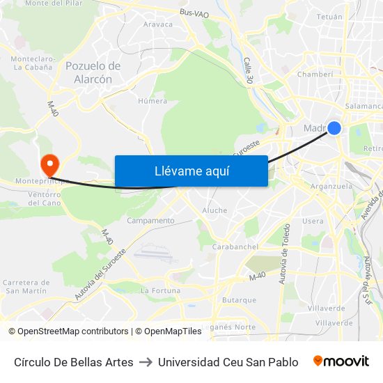 Círculo De Bellas Artes to Universidad Ceu San Pablo map