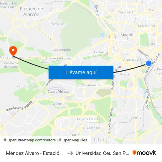 Méndez Álvaro - Estación Sur to Universidad Ceu San Pablo map