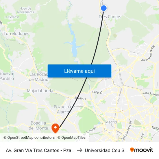 Av. Gran Vía Tres Cantos - Pza. Hoya Tocón to Universidad Ceu San Pablo map