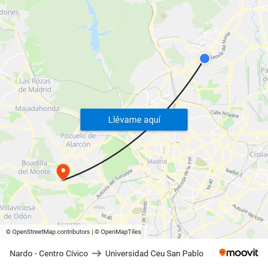Nardo - Centro Cívico to Universidad Ceu San Pablo map