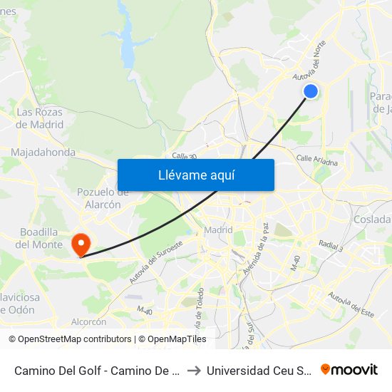 Camino Del Golf - Camino De Mesoncillos to Universidad Ceu San Pablo map