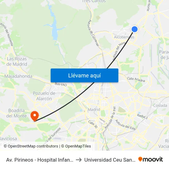 Av. Pirineos - Hospital Infanta Sofía to Universidad Ceu San Pablo map