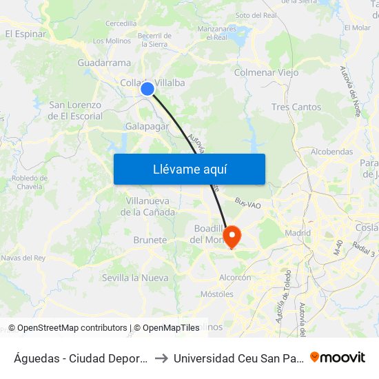 Águedas - Ciudad Deportiva to Universidad Ceu San Pablo map