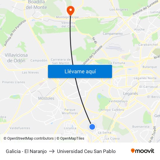 Galicia - El Naranjo to Universidad Ceu San Pablo map