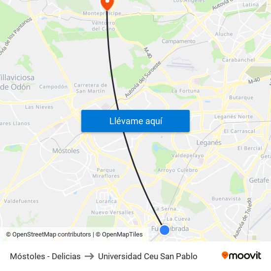 Móstoles - Delicias to Universidad Ceu San Pablo map