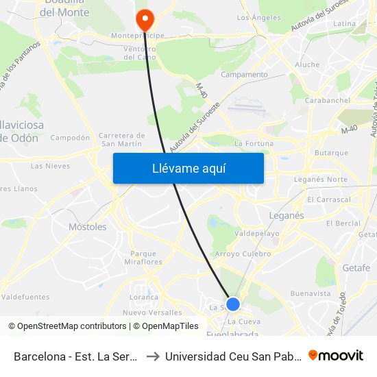 Barcelona - Est. La Serna to Universidad Ceu San Pablo map