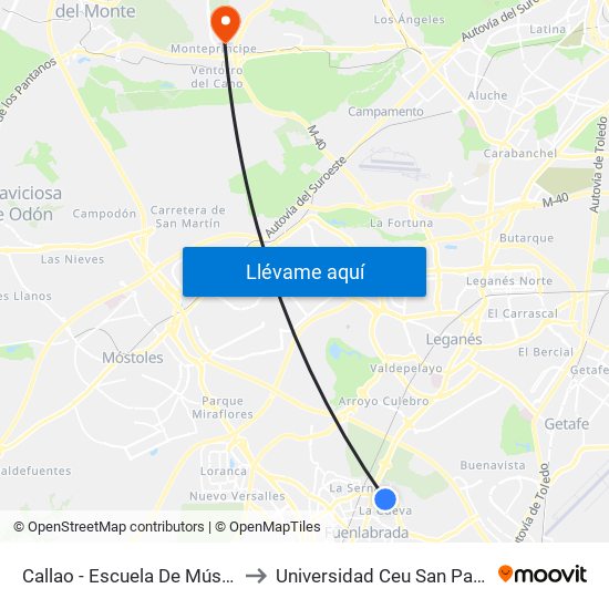 Callao - Escuela De Música to Universidad Ceu San Pablo map