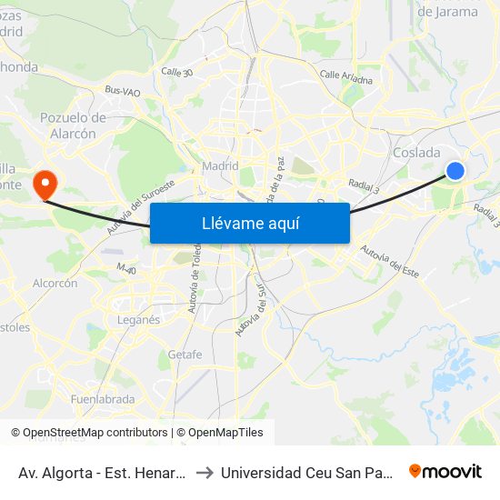 Av. Algorta - Est. Henares to Universidad Ceu San Pablo map