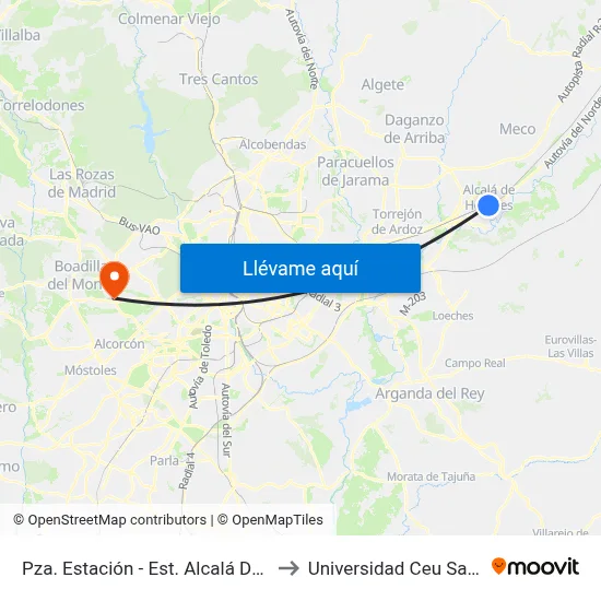 Pza. Estación - Est. Alcalá De Henares to Universidad Ceu San Pablo map