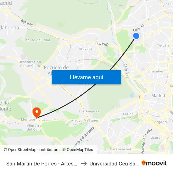 San Martín De Porres - Artesa De Segre to Universidad Ceu San Pablo map