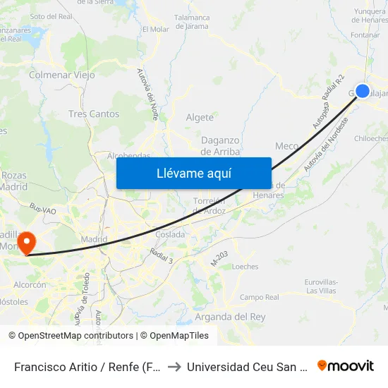 Francisco Aritio / Renfe (Frente) to Universidad Ceu San Pablo map